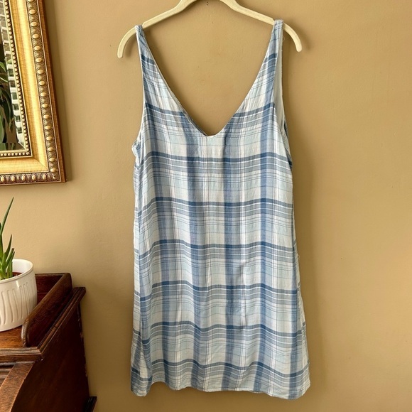 Anthropologie Cloth & Stone Blue Plaid Checkered Button Up Shift Tunic Dress XS - Picture 6 of 11